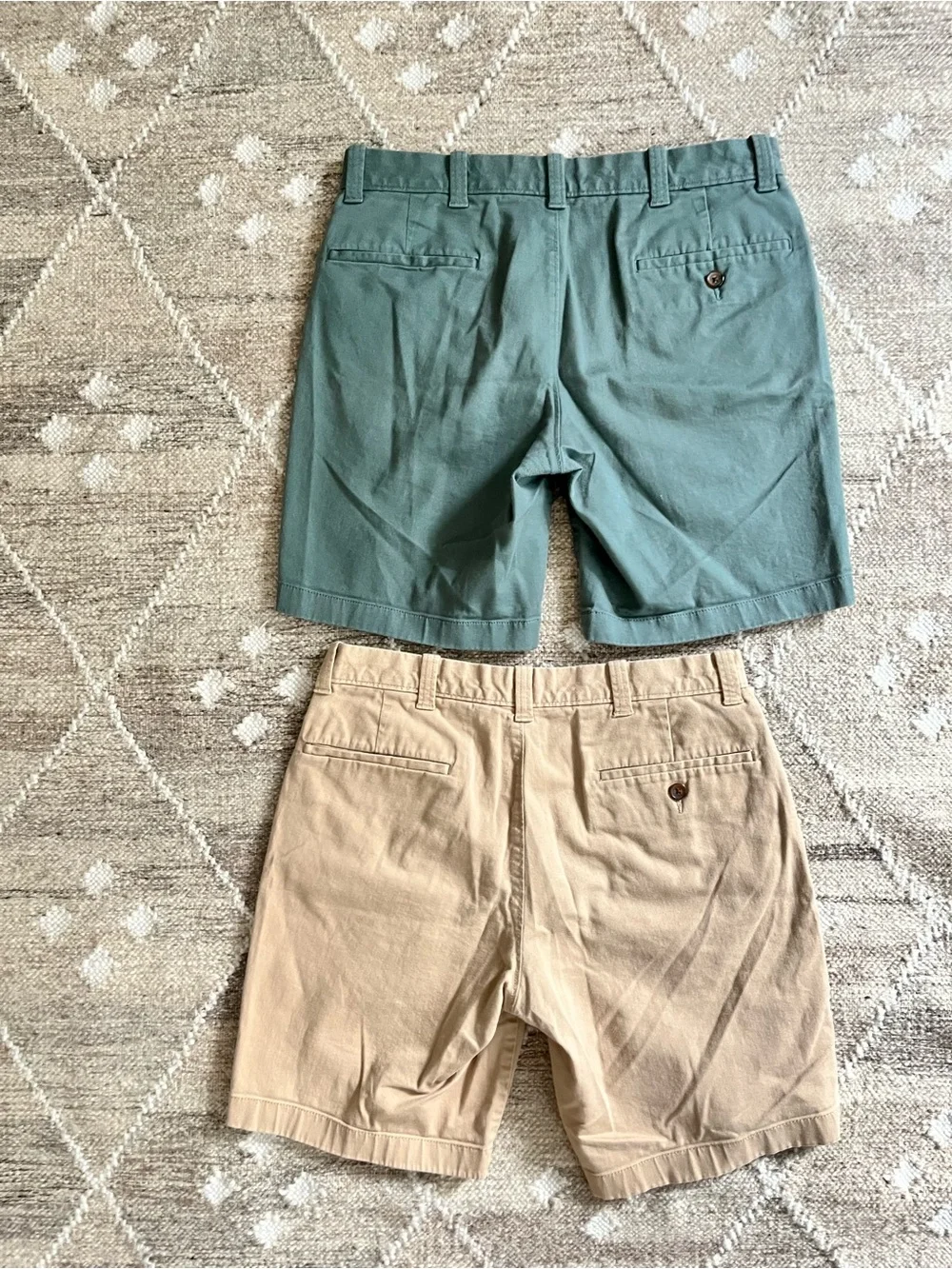 J. Crew Green and Khaki Flat Front Men's Chino Shorts Duo